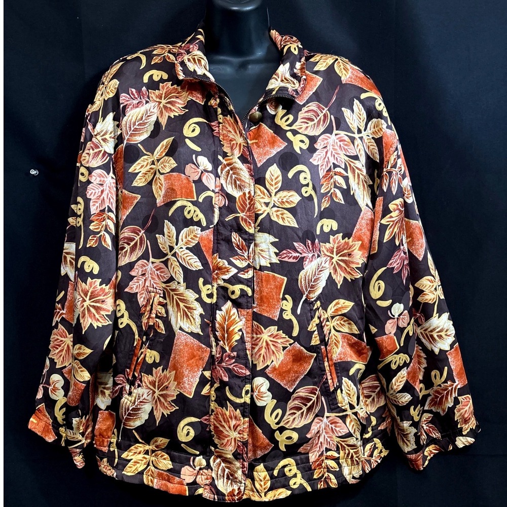Mureli Silk Bomber Jacket S Brown Orange Fall Leaf Grandmacore Zip Artsy Dark